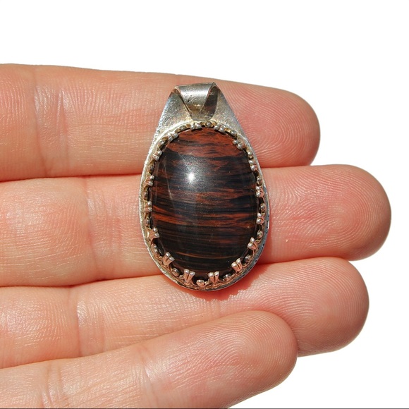 Vintage Mahogany Obsidian Sterling Silver Pendant - Picture 7 of 7